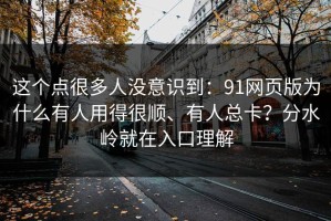 这个点很多人没意识到：91网页版为什么有人用得很顺、有人总卡？分水岭就在入口理解