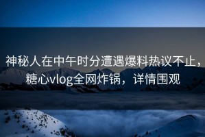 神秘人在中午时分遭遇爆料热议不止，糖心vlog全网炸锅，详情围观