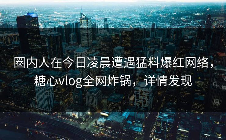 圈内人在今日凌晨遭遇猛料爆红网络，糖心vlog全网炸锅，详情发现