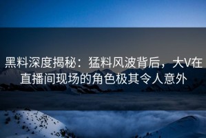 黑料深度揭秘：猛料风波背后，大V在直播间现场的角色极其令人意外