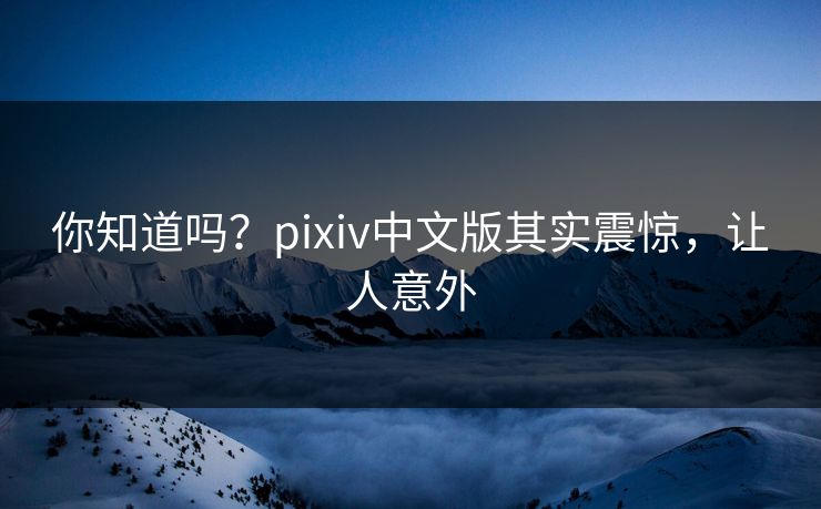 你知道吗？pixiv中文版其实震惊，让人意外